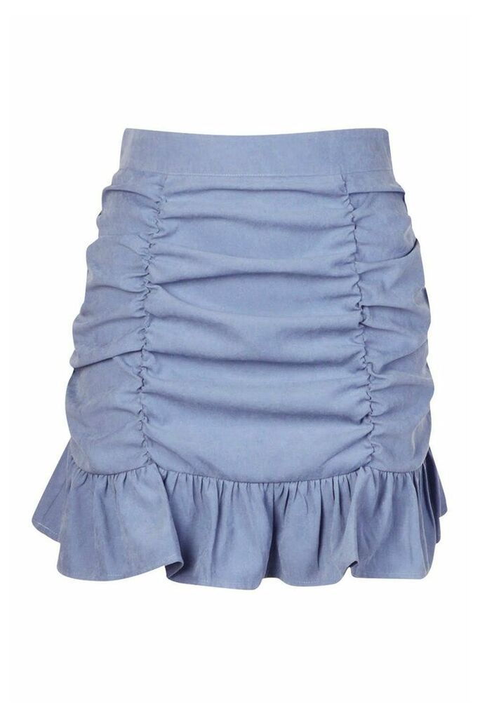 Womens Petite Twill Ruched Frill Hem Skirt - Blue - 14, Blue