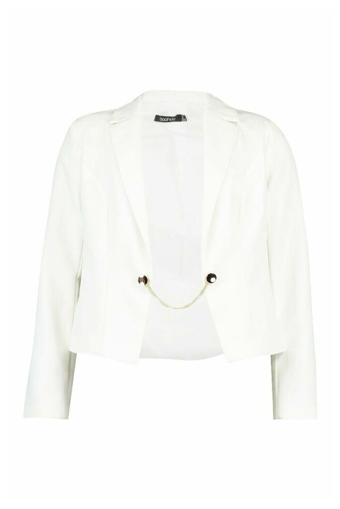 Womens Chain Detail Tailored Blazer - White - 14, White