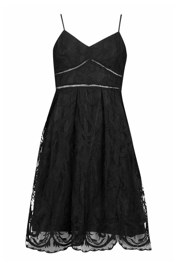 Womens Petite Premium Lace Midi Dress - Black - 12, Black