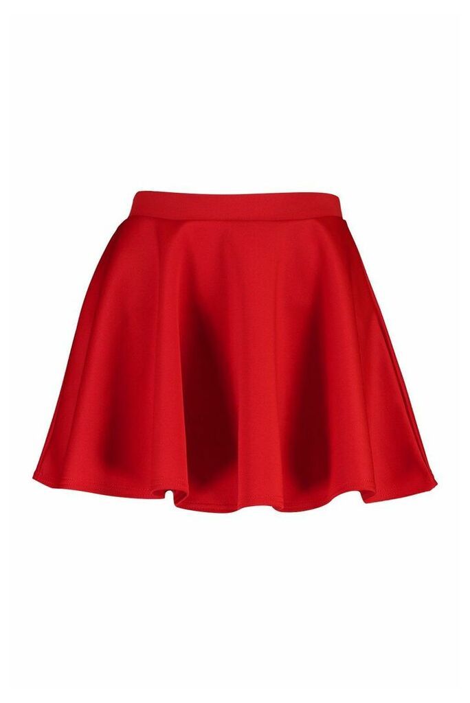 Womens Basic Micro Fit & Flare Skater Skirt - Red - 14, Red