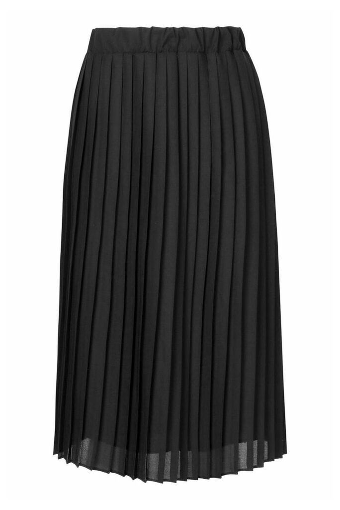 Womens Woven Pleated Midi Skirt - Black - 16, Black
