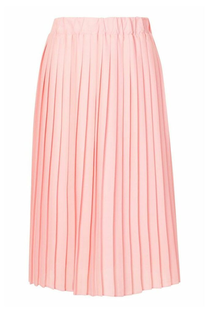 Womens Woven Pleated Midi Skirt - Pink - 14, Pink