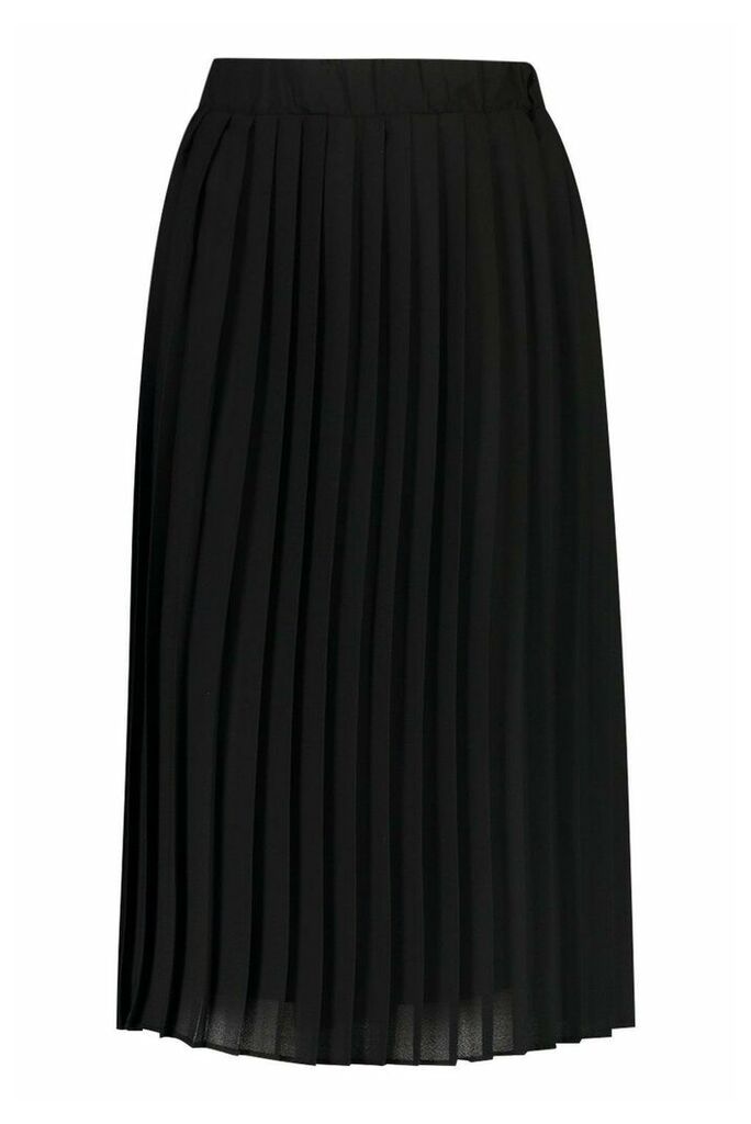 Womens Woven Pleated Midi Skirt - Black - 14, Black