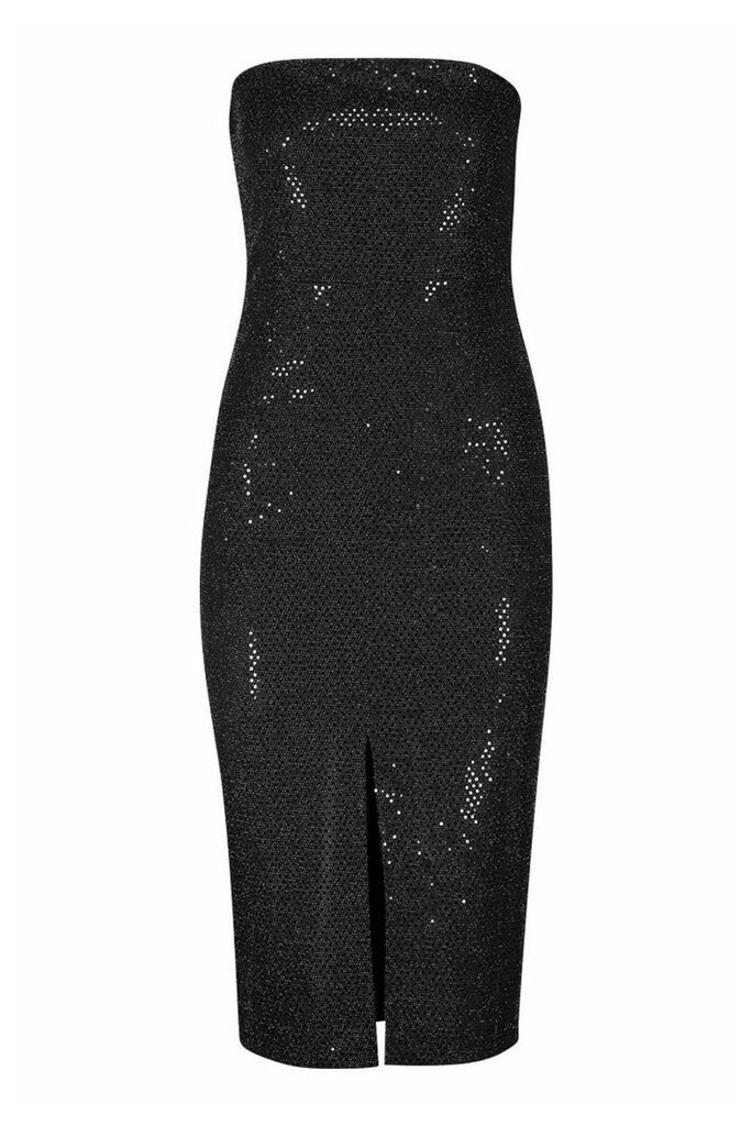 Womens Sequin Bandeau Front Split Midi Dress - Black - 6, Black