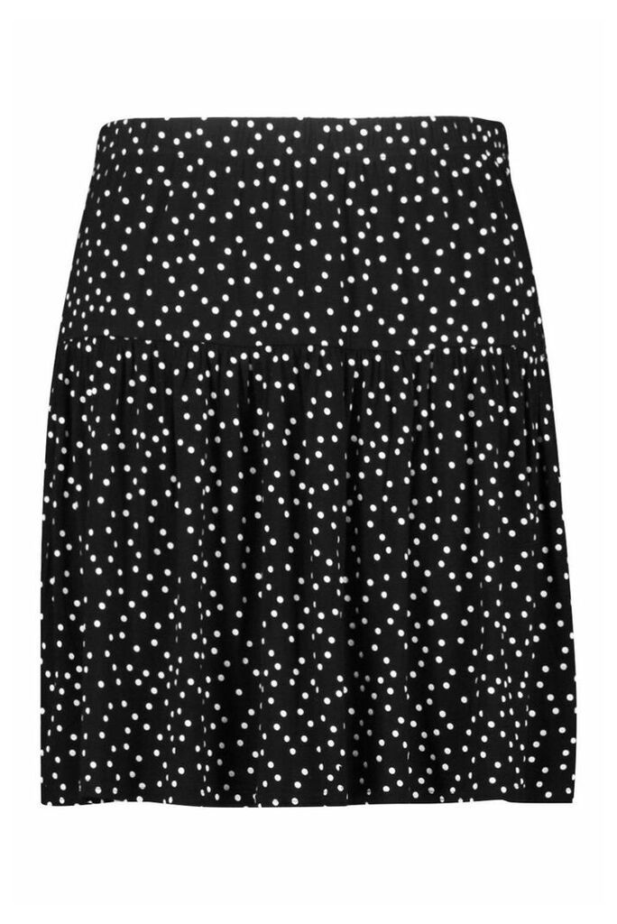 Womens Plus Polka Dot Ruffle Skater Skirt - Black - 26, Black