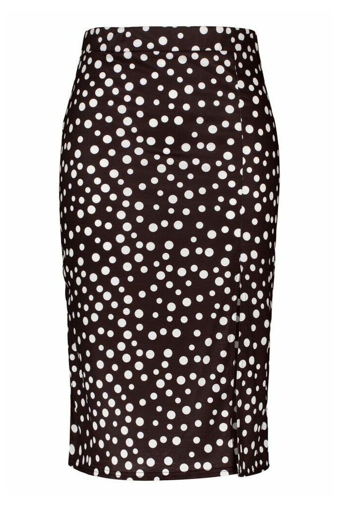 Womens Plus Split Polka Dot Midi Skirt - Black - 20, Black