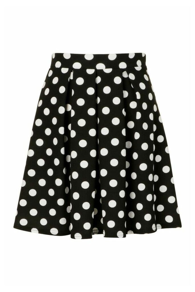 Womens Pleated Polka Dot Skater Skirt - Black - 12, Black