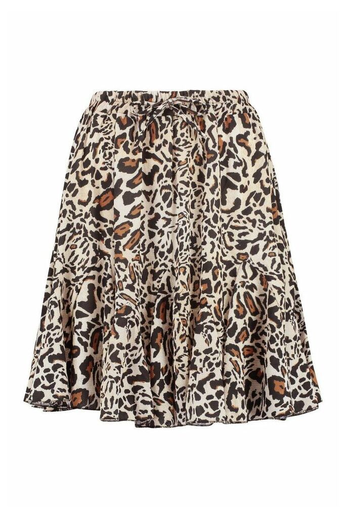 Womens Tall Leopard Print Ruffle Skater Skirt - Multi - 18, Multi