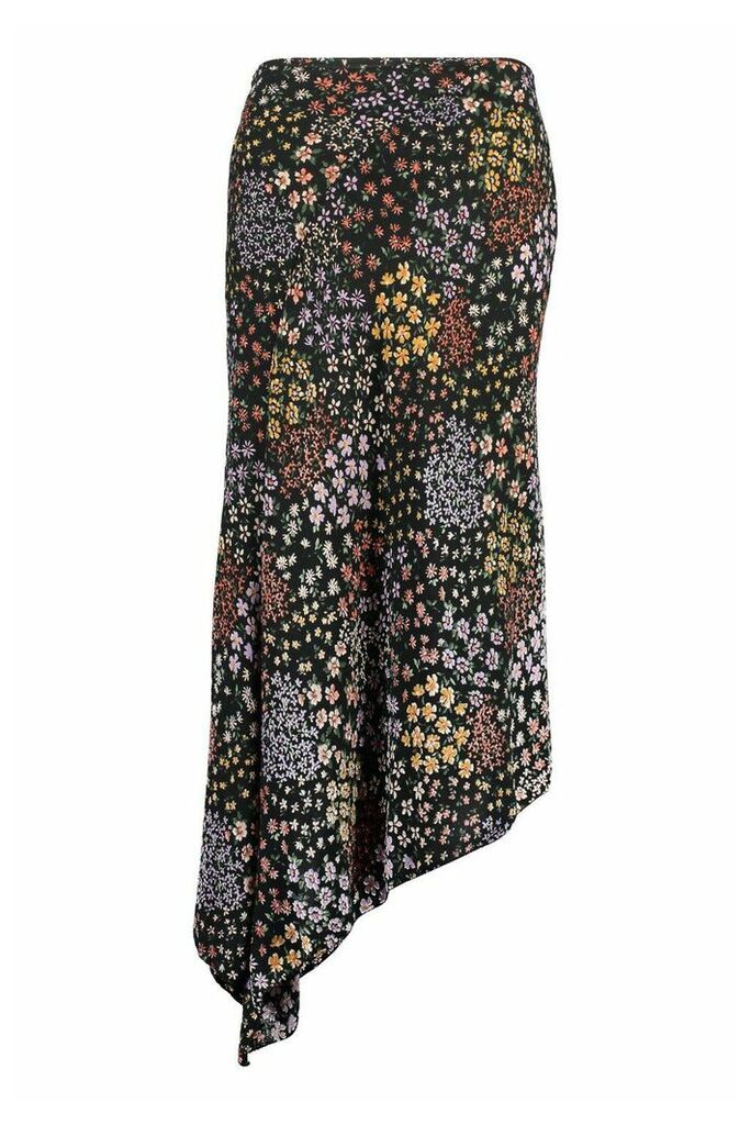 Womens Tall Woven Floral Print Bias Cut Midi Skirt - Black - 18, Black