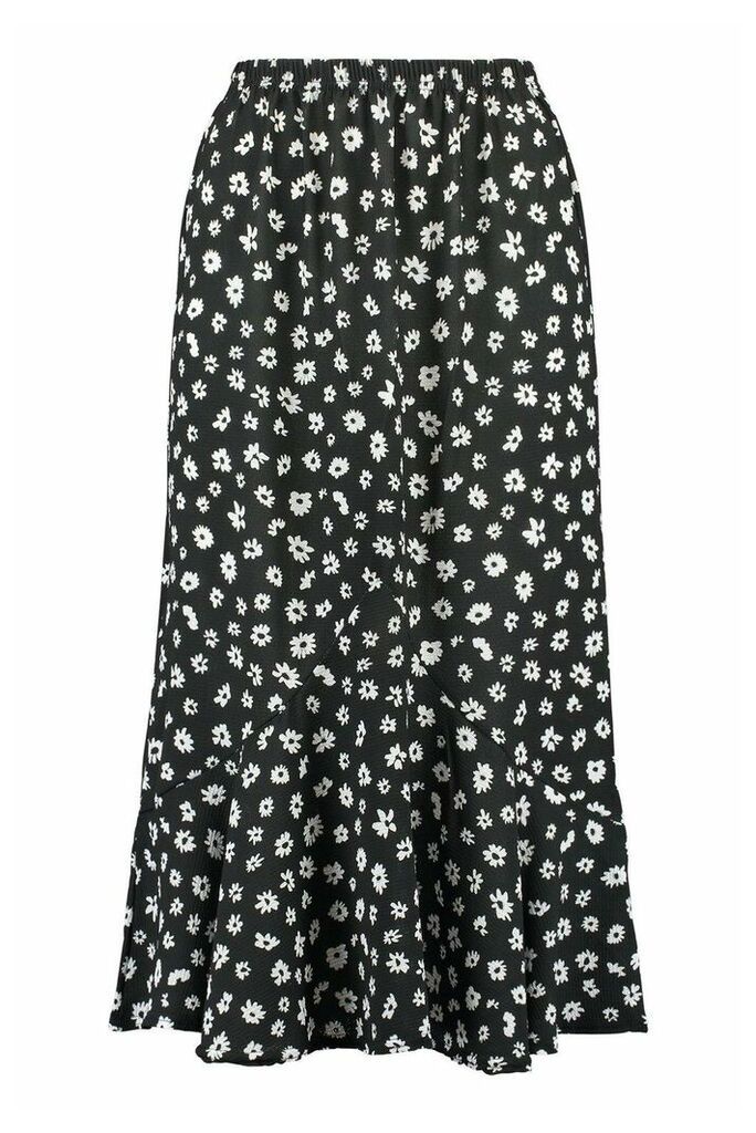 Womens Drop Hem Floral Woven Midaxi Skirt - Black - 16, Black