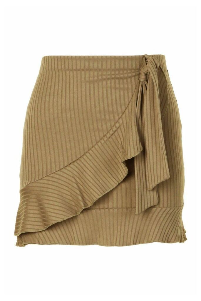 Womens Petite Frill Edge Wrap Skirt - Green - 12, Green