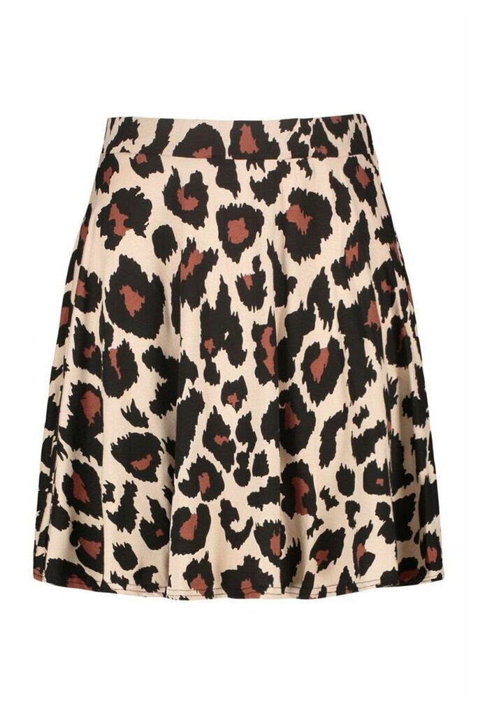 Womens Plus Leopard Print Skater Skirt - Brown - 20, Brown