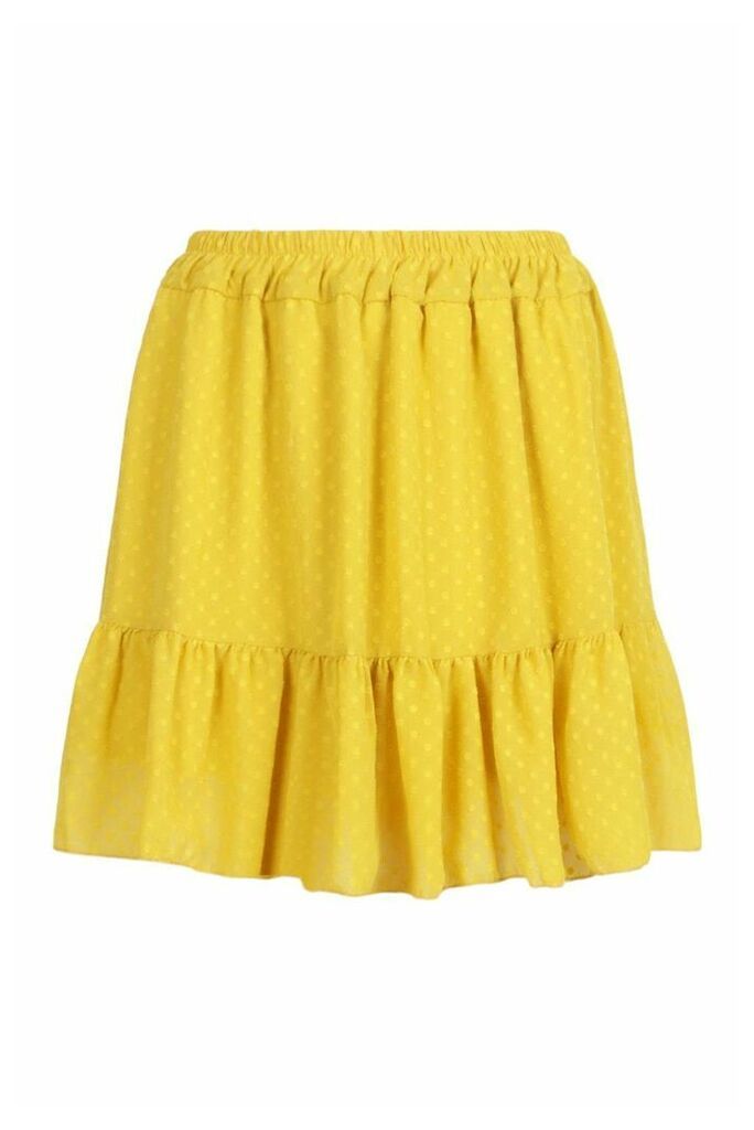 Womens Dobby Mesh Ruffle Hem Skater Skirt - Yellow - 16, Yellow
