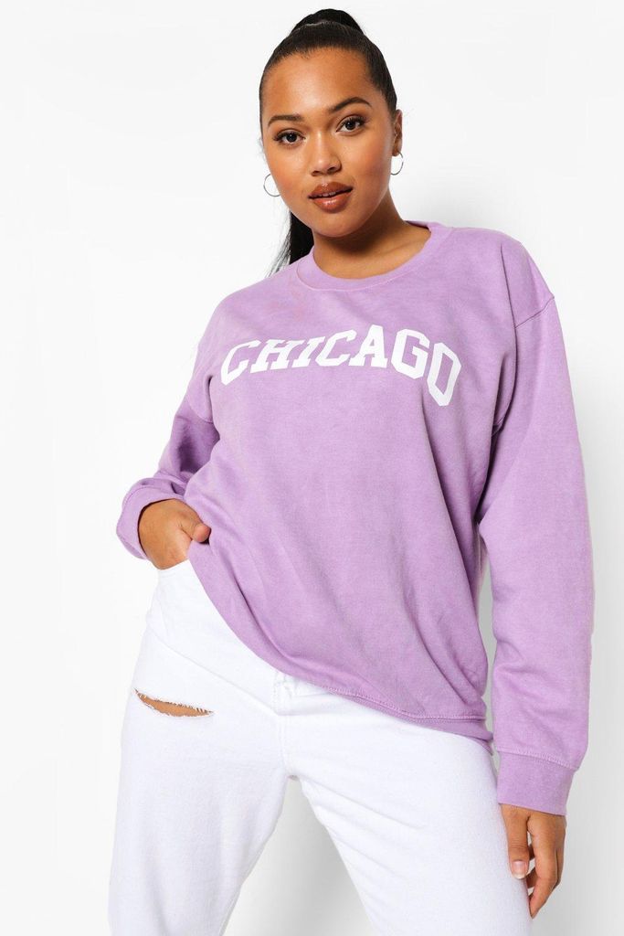 Womens Plus Chicago Printed Sweatshirt - Purple - 16/18, Purple