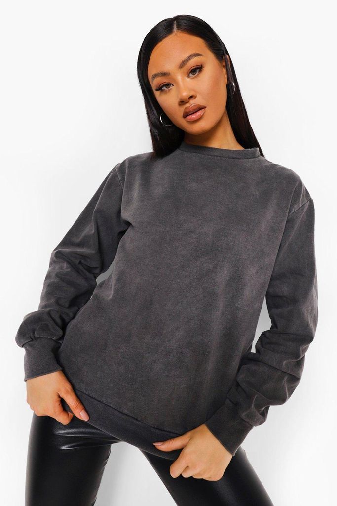 Womens Charcoal Acid Wash Sweatshirt - Grey - Xs, Grey