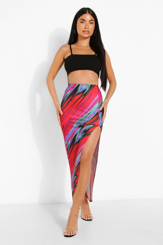 Womens Petite Slinky Printed Cut Out Maxi Skirt - Multi - 10, Multi