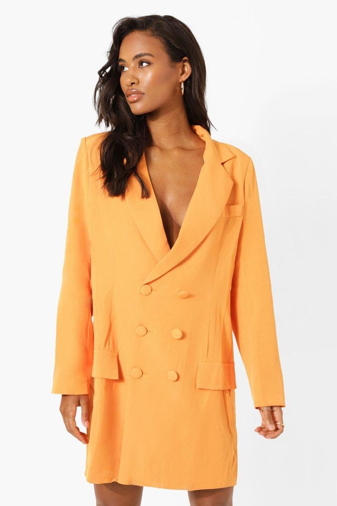 Womens Wrap Oversized Boyfriend Blazer Dress - Orange - 8, Orange