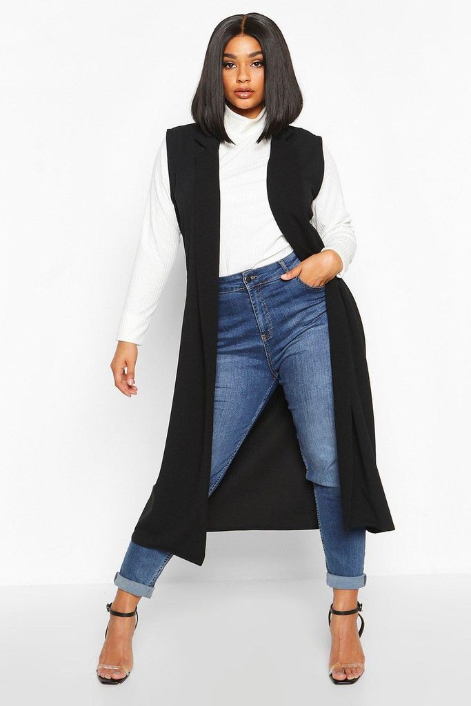 Womens Plus Tailored Sleeveless Duster Coat - Black - 16, Black