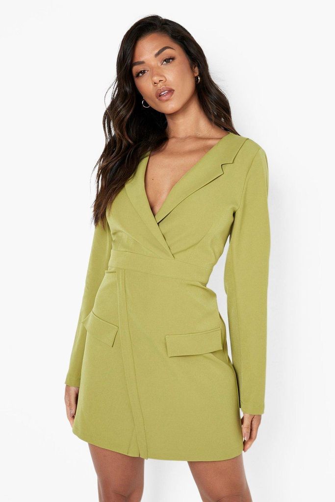 Womens Wrap Detail Long Sleeve Blazer Dress - Green - 16, Green