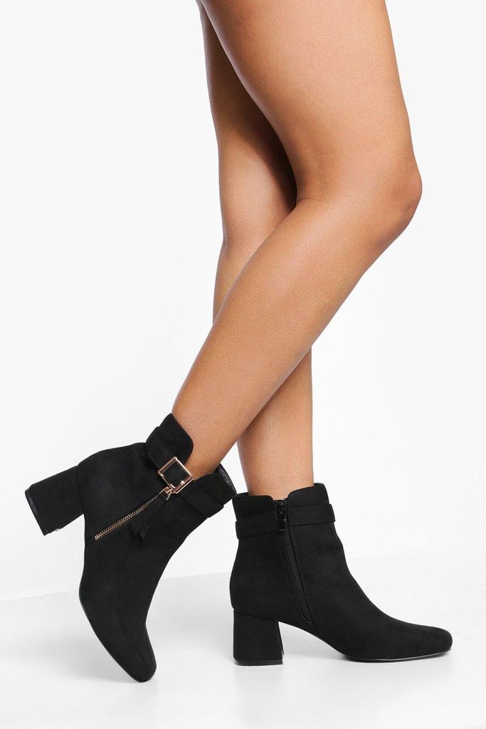 Womens Wide Fit Zip Block Heel Boots - Black - 3, Black