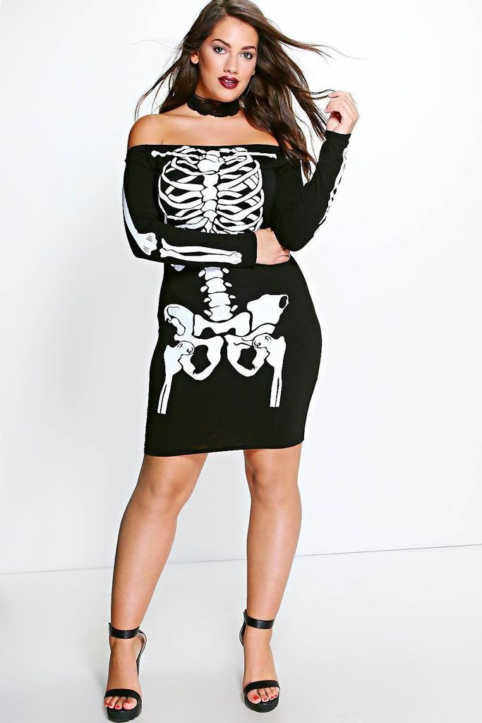 Womens Plus Lois Skeleton Halloween Dress - Black - 20, Black