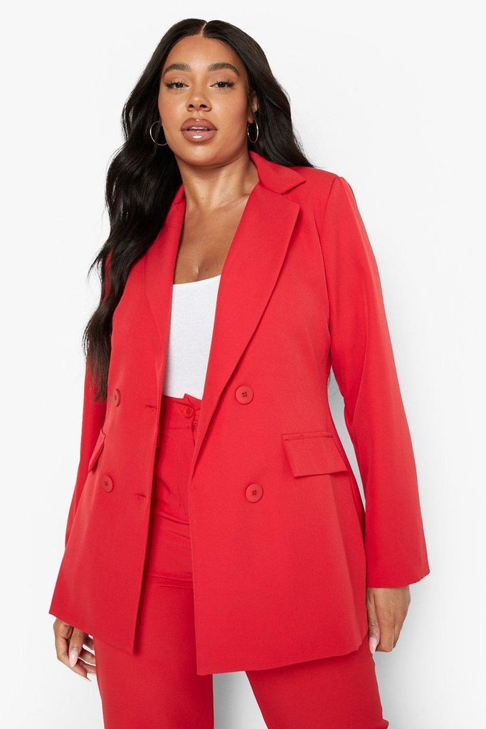 Womens Plus Tailored Double Breasted Blazer - 16, Red
