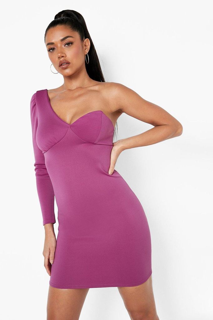 Womens One Shoulder Plunge Mini Dress - Purple - 6, Purple