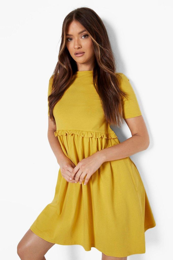 Womens Frill Waist Smock Dress - Yellow - 8, Yellow