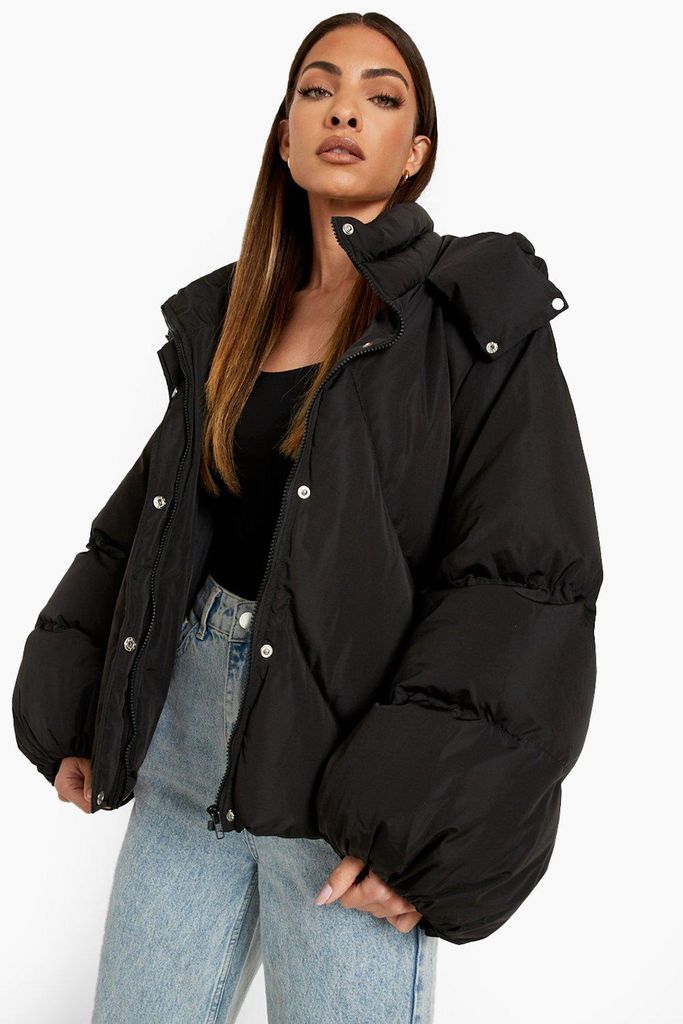 Womens Wide Sleeve Oversized Puffer Jacket - Black - 14, Black