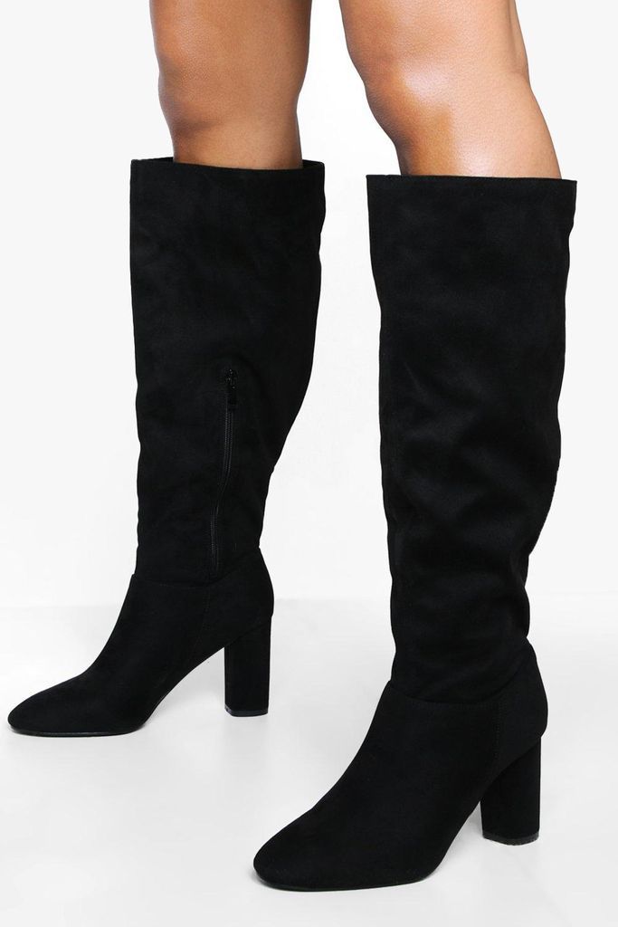 Womens Wide Fit Block Heel Knee High Boots - Black - 3, Black