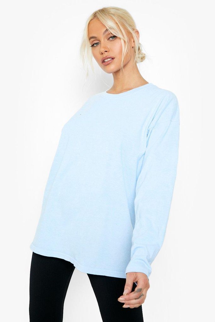 Womens Overdyed Oversized Long Sleeve T - Shirt - Blue - S, Blue