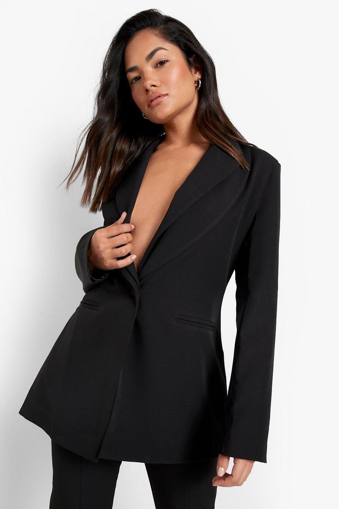 Womens Double Lapel Fitted Tailored Blazer - Black - 8, Black