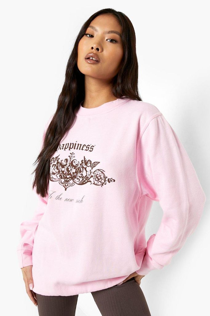 Womens Petite Happiness Slogan Printed Sweatshirt - Pink - Xl, Pink