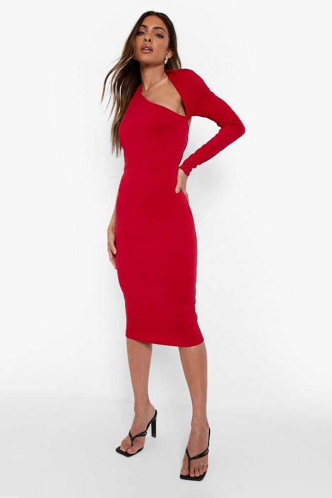 Womens Scuba One Sleeve Midi Dress - Red - 10, Red