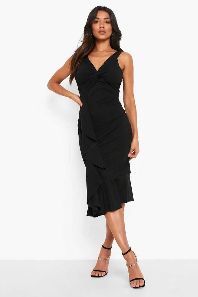 Womens Twist Ruffle Detail Midi Dress - Black - 8, Black