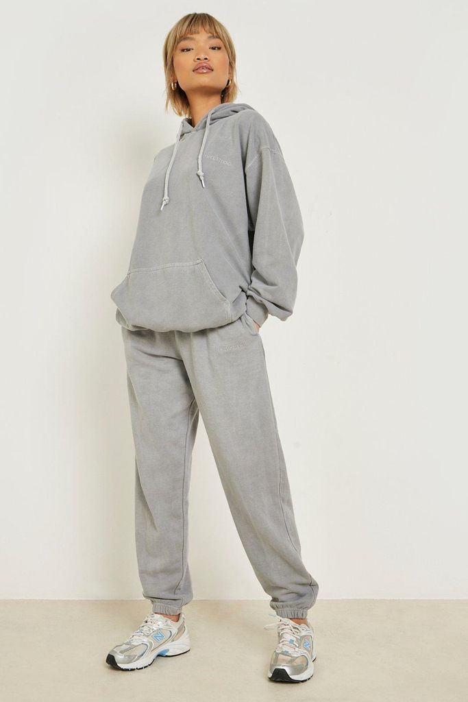 Womens Charcoal Overdyed Hooded Tracksuit - Grey - L, Grey