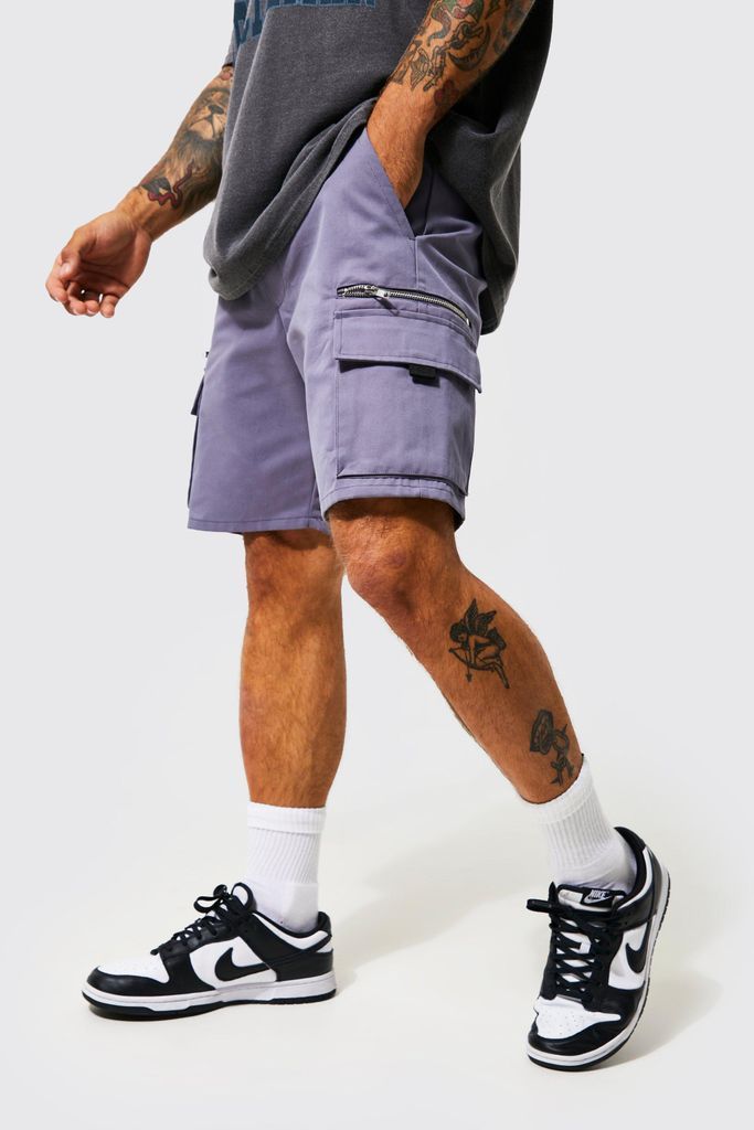 Men's Slim Fit Twill Zip Pocket Cargo Shorts - Grey - 28, Grey