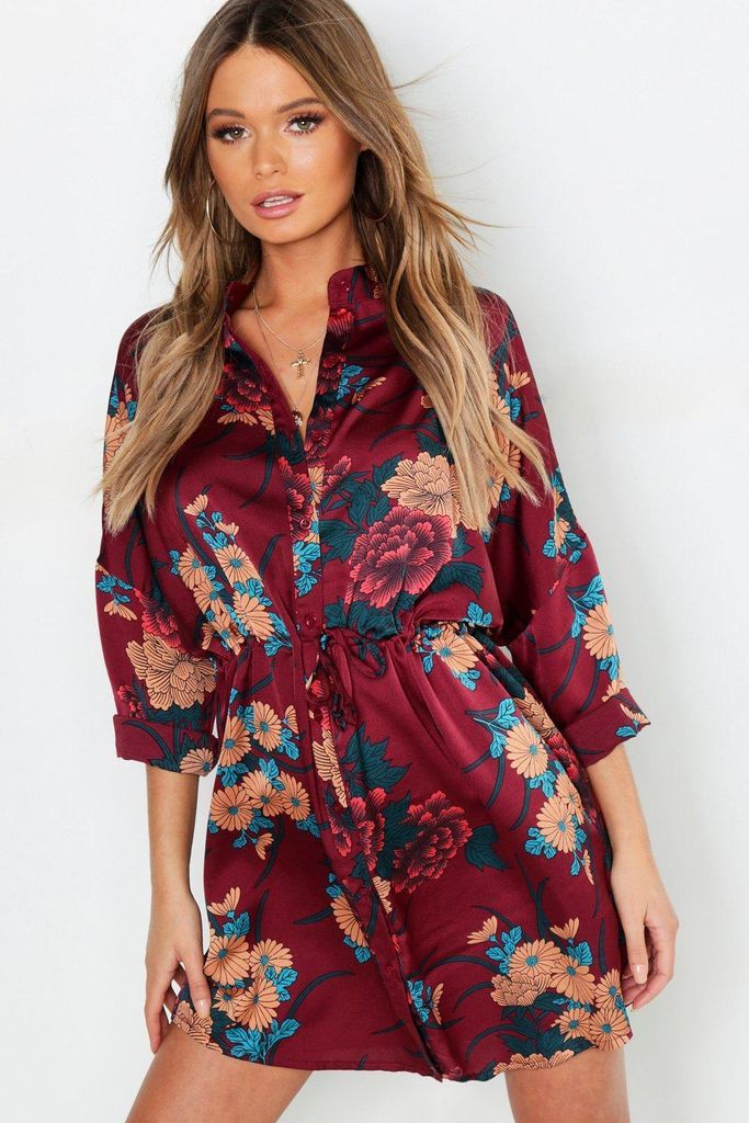 Womens Floral Print Luxe Shirt Dress - Red - 8, Red