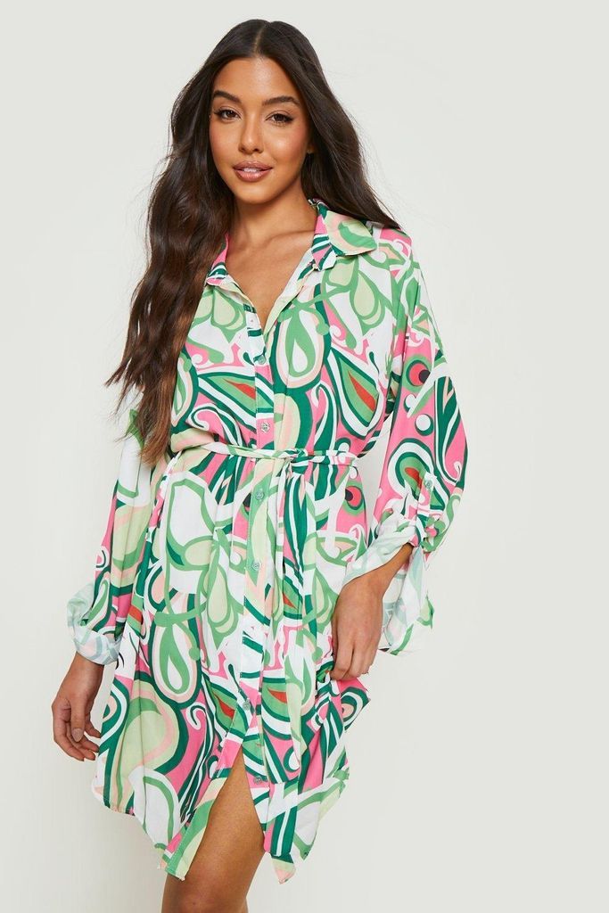 Womens Abstract Shirt Dress - Green - 8, Green