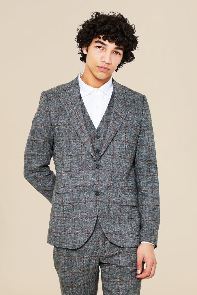 Men's Slim Single Breasted Check Suit Jacket - Green - 36, Green