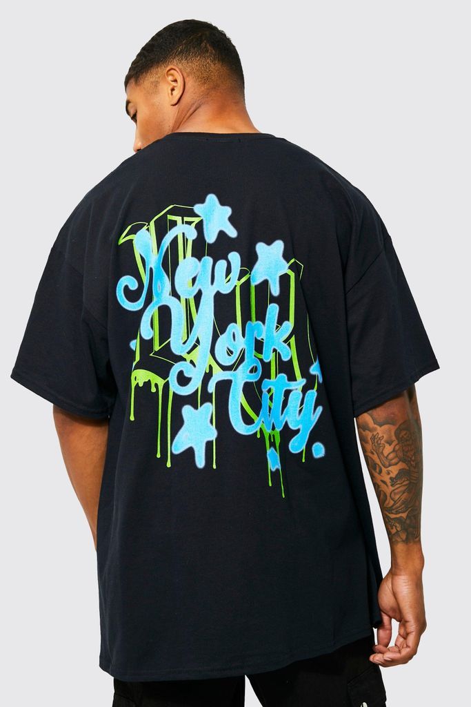Men's Oversized New York Graffiti Graphic T-Shirt - Black - S, Black