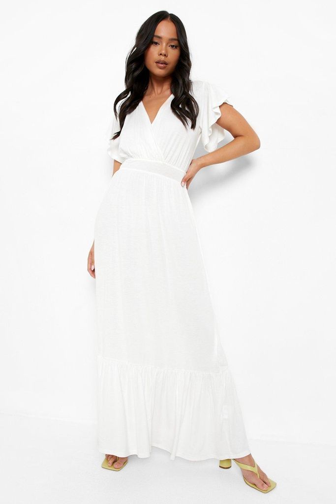 Womens Petite Angel Sleeve Wrap Maxi Dress - White - 8, White