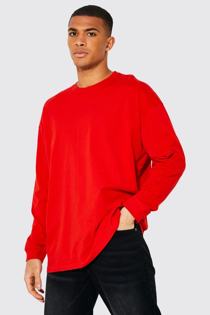 Men's Long Sleeve Oversized T-Shirt - Red - M, Red