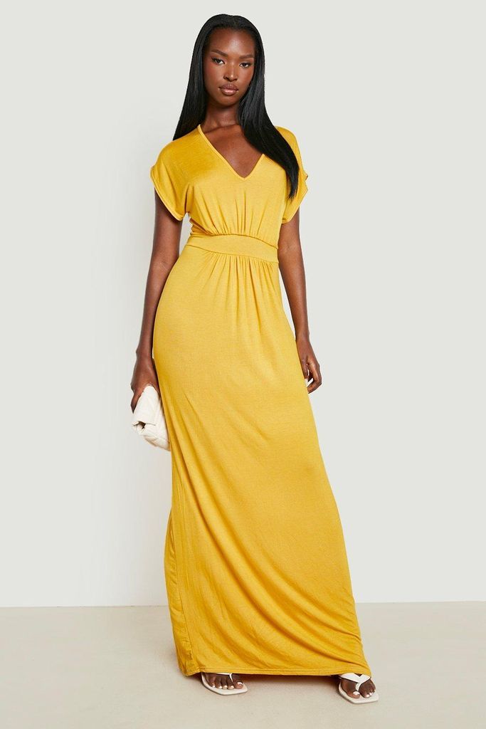Womens Cap Sleeve Tie Waist Maxi Dress - Yellow - 8, Yellow