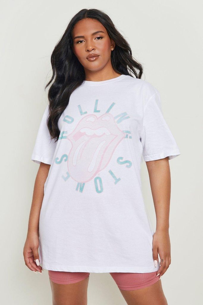 Womens Plus Pastel Rolling Stones Band T-Shirt - White - 18, White