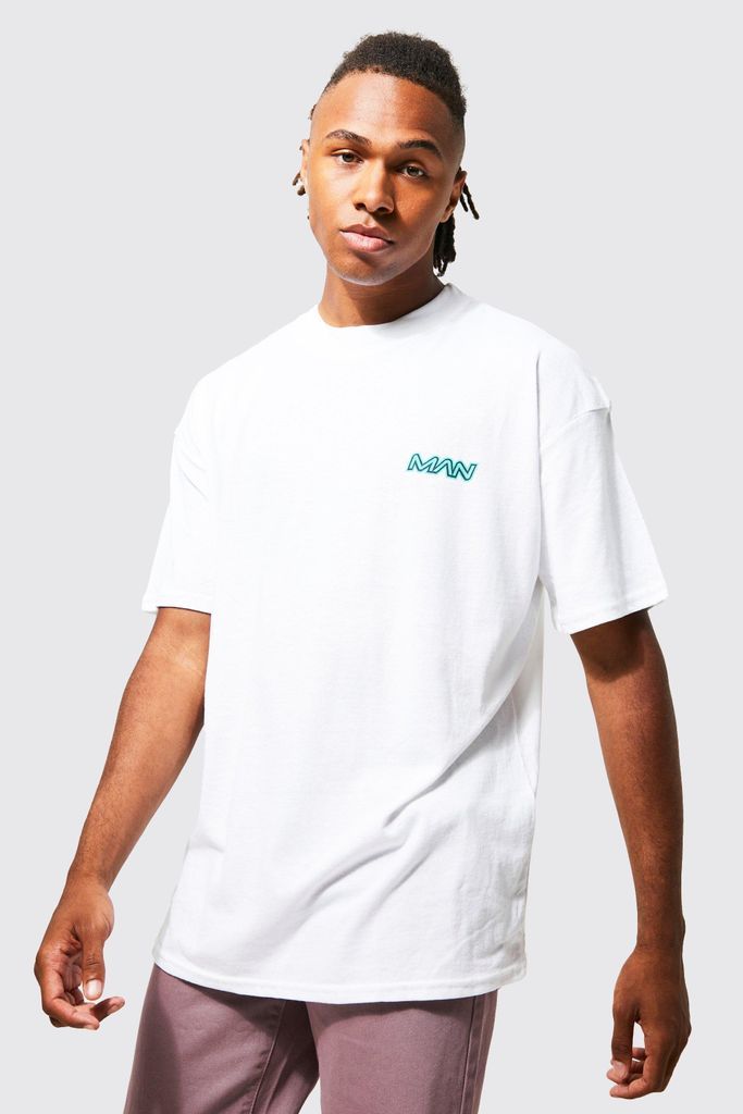 Men's Oversized Extended Neck Dove Graphic T-Shirt - White - S, White