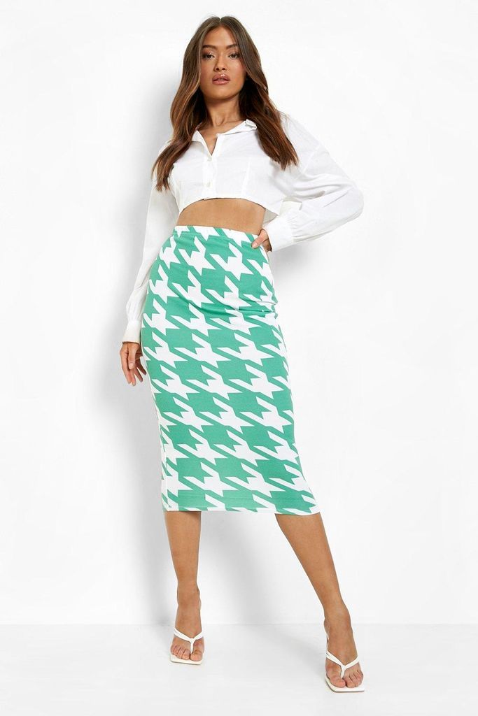 Womens Oversized Dogtooth Print Basic Midi Skirt - Green - 8, Green