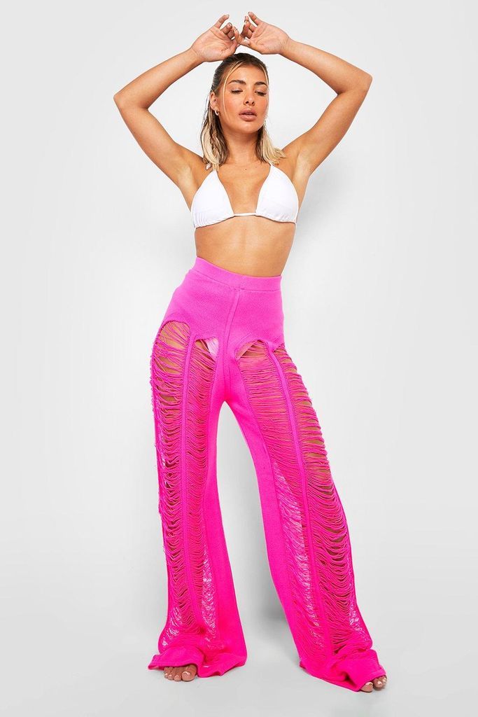 Womens Ladder Knit Beach Trouser - Pink - S, Pink