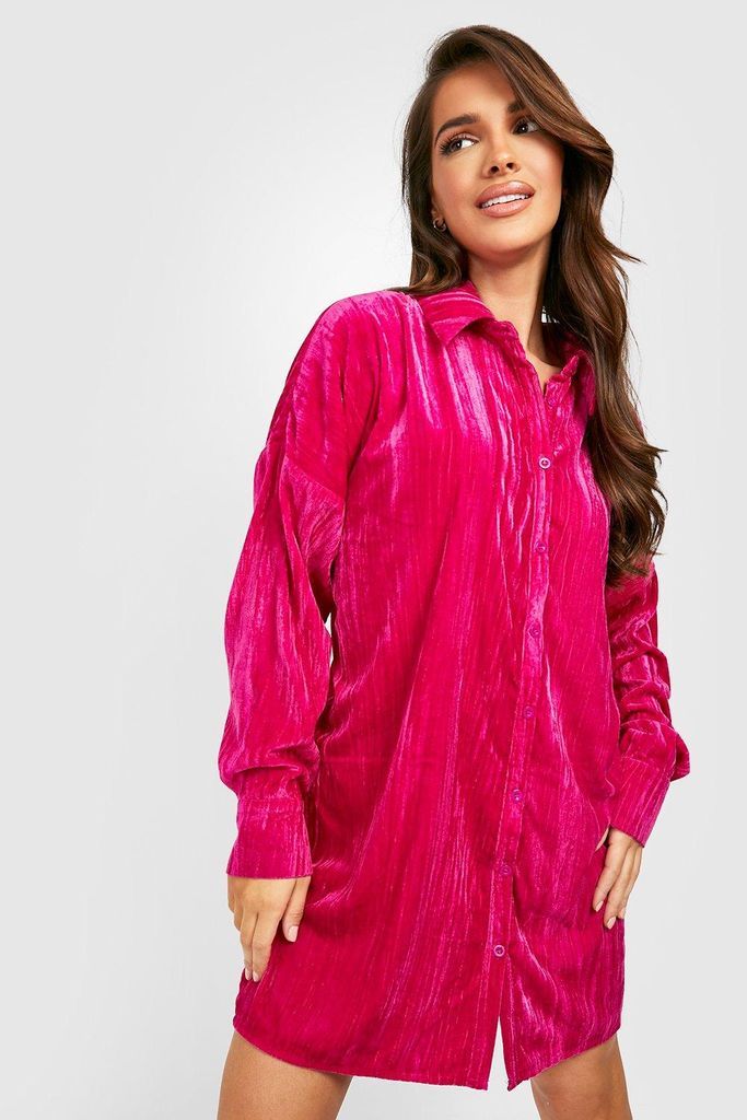 Womens Premium Velvet Oversized Shirt Dress - Pink - 8, Pink