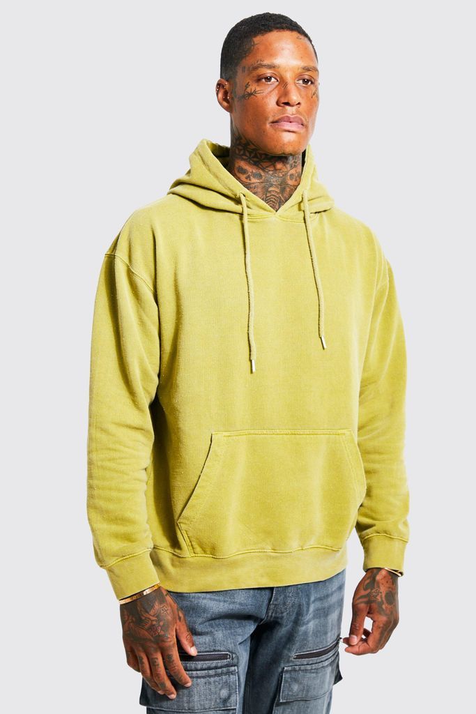 Men's Oversized Washed Hoodie - Green - S, Green